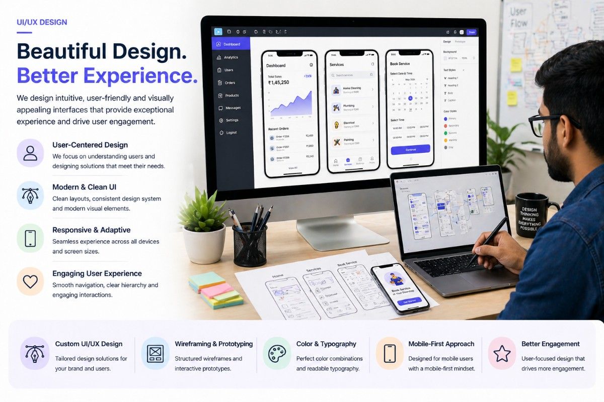 UI UX design for mobile app showing user interface screens and user experience planning by app designers in Kolkata
